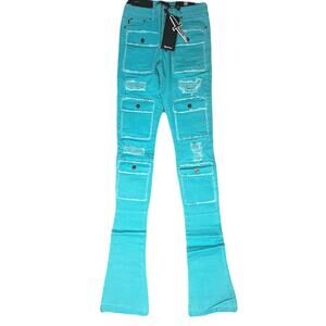 Doctrine Savant Super Stacked Jean Teal Size 36